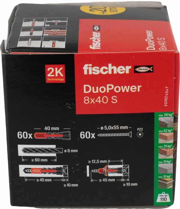 Kołki Fischer DuoPower kołek+wkręt 8X40 S  lion 60szt