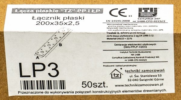 50x Łącznik ciesielski 200x35 2,5mm płaski ŁP3
