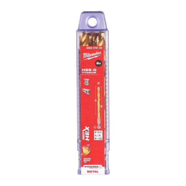 5x Wiertło do metalu ShW HSS-G TiN Red Hex 10.0mm