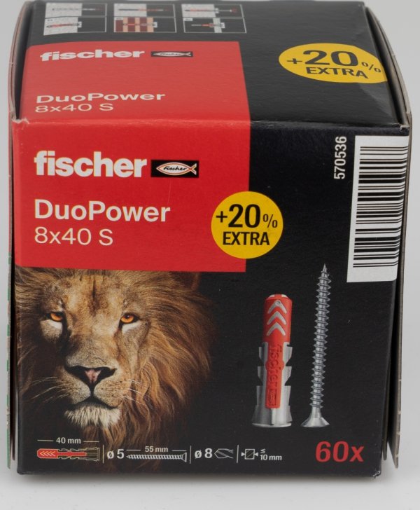 Kołki Fischer DuoPower kołek+wkręt 8X40 S  lion 60szt