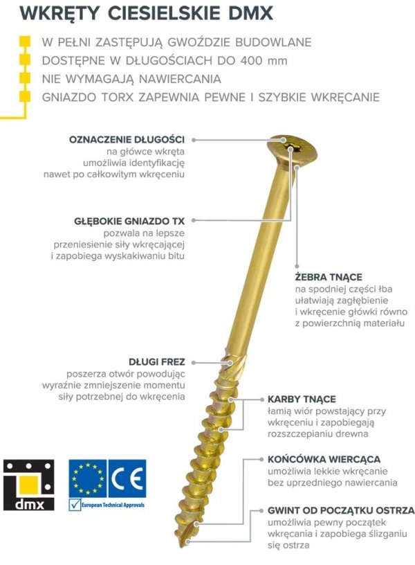 Wkręty ciesielskie TX 6x120 do drewna osb 100szt