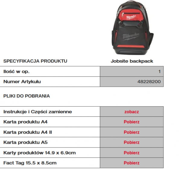 Plecak Milwaukee roboczy torba wzmacniany