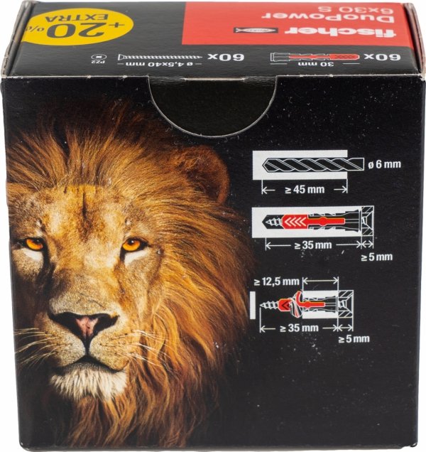 Kołki Fischer DuoPower kołek+wkręt 6X30 S lion 60szt