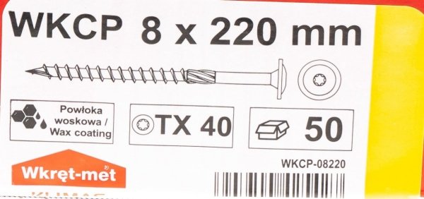 Wkręty ciesielskie talerzowe TX 8x220 drewna 50szt