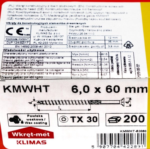 Wkręty ciesielskie TX 6x60 do drewna osb 200szt