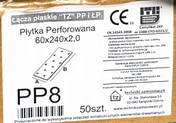 50x Łącznik ciesielski 240x60 2mm płaskownik PP8
