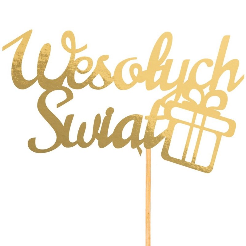 Topper Wesołych Świąt Prezent Złoto [ 10 Sztuk ]
