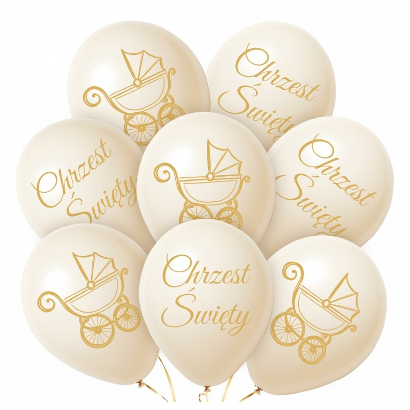 Balony Chrzest Św MIX Złoty Nadruk 12 sztuk [15op]