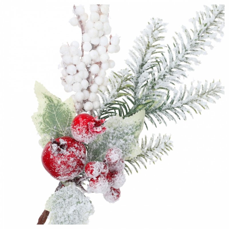 Gałązka Kulki Białe/Czerwone 35cm KR1897 [50szt]