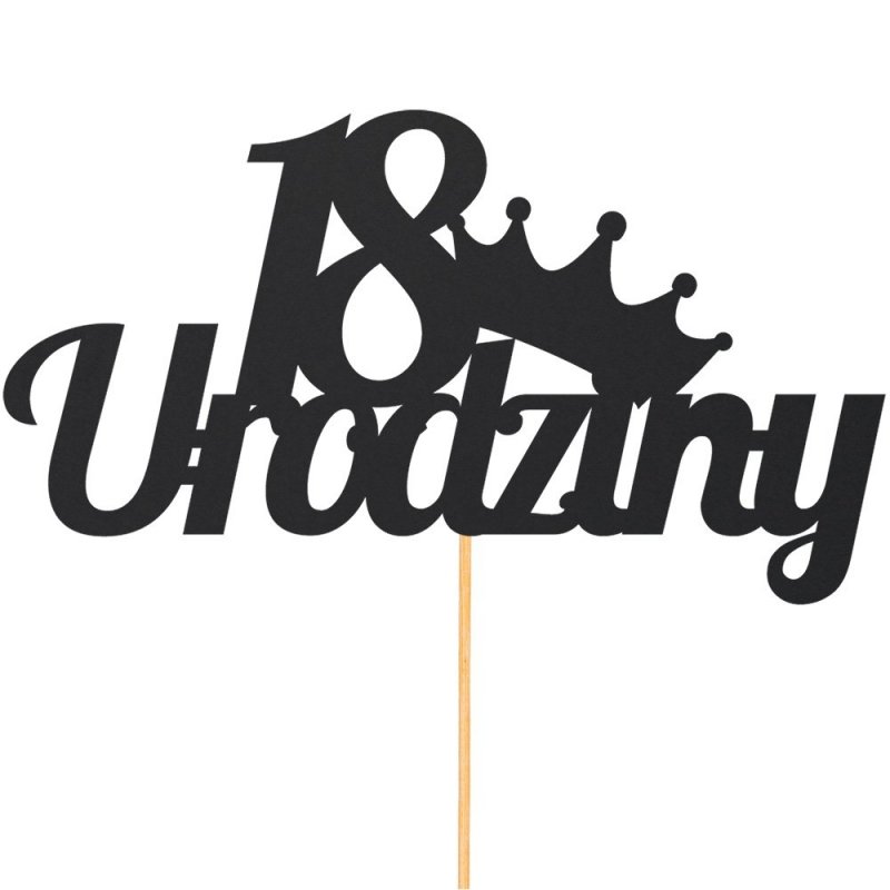 Topper 18 Urodziny Z Koroną Czarny [ 10 Sztuk ]