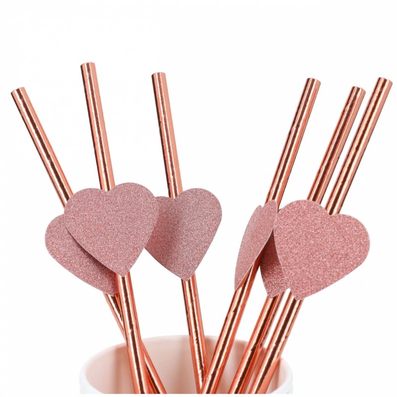 Słomki Papierowe Rosegold Serduszko 6szt [15opak]