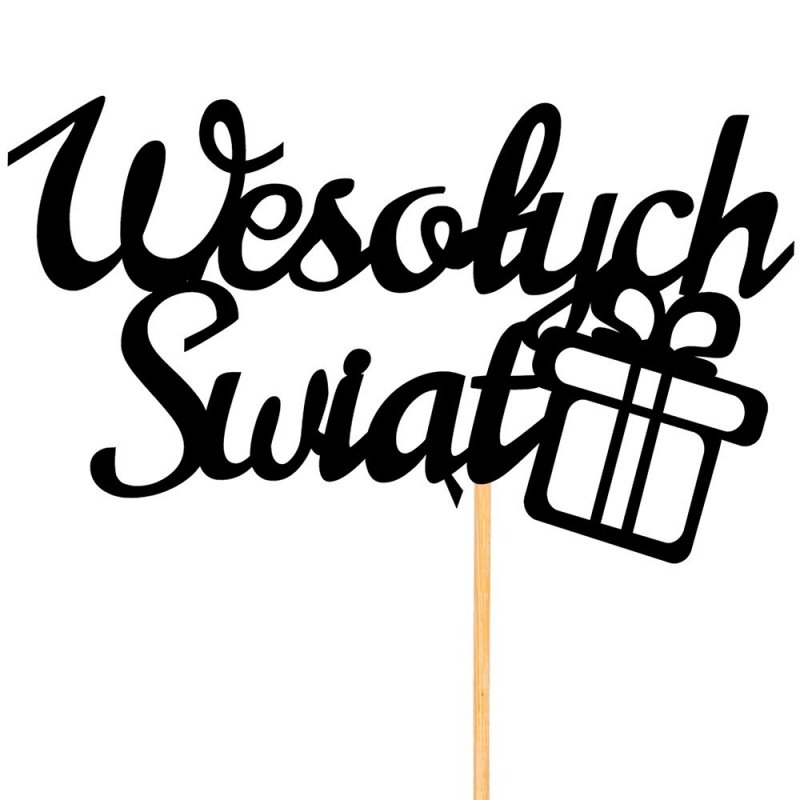 Topper Wesołych Świąt Prezent Czarny [ 100 Sztuk ]