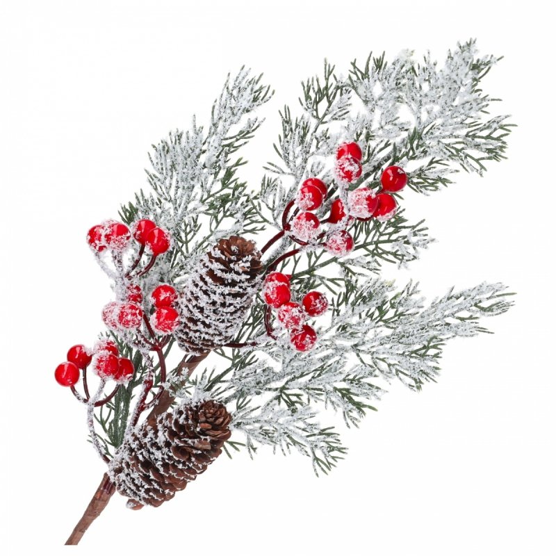 Gałązka Modrzew/Kulki/Śnieg 75cm KR1819 [5szt]