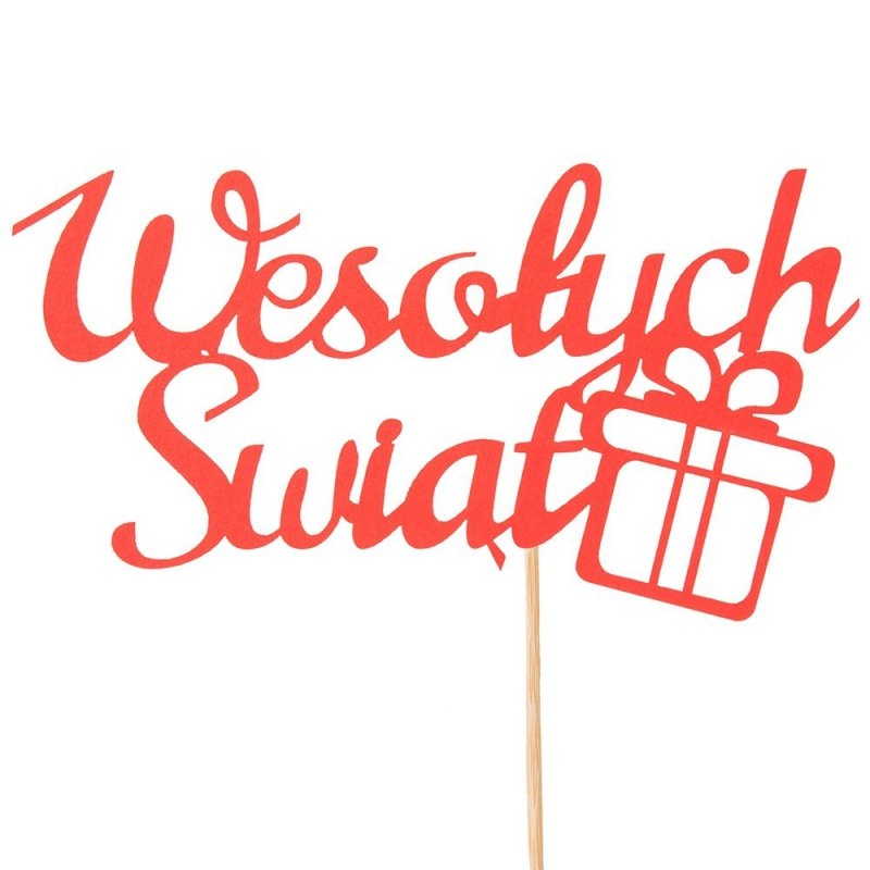 Topper Wesołych Świąt Prezent Czerwony [ 200 Sztuk ]