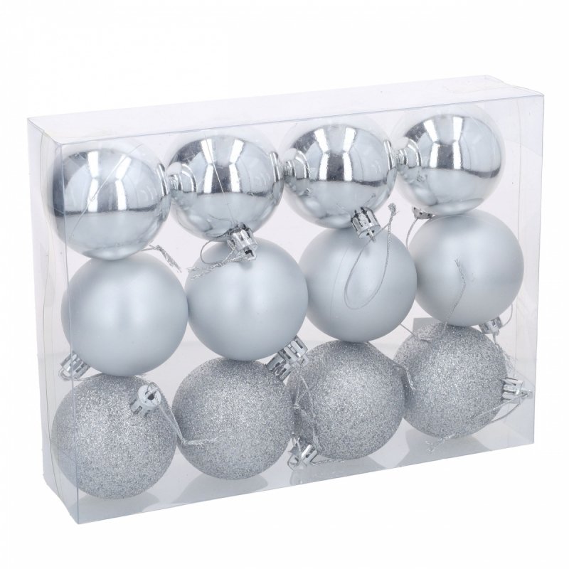 Bombki 12szt 8cm Srebro KR1204E [2op]