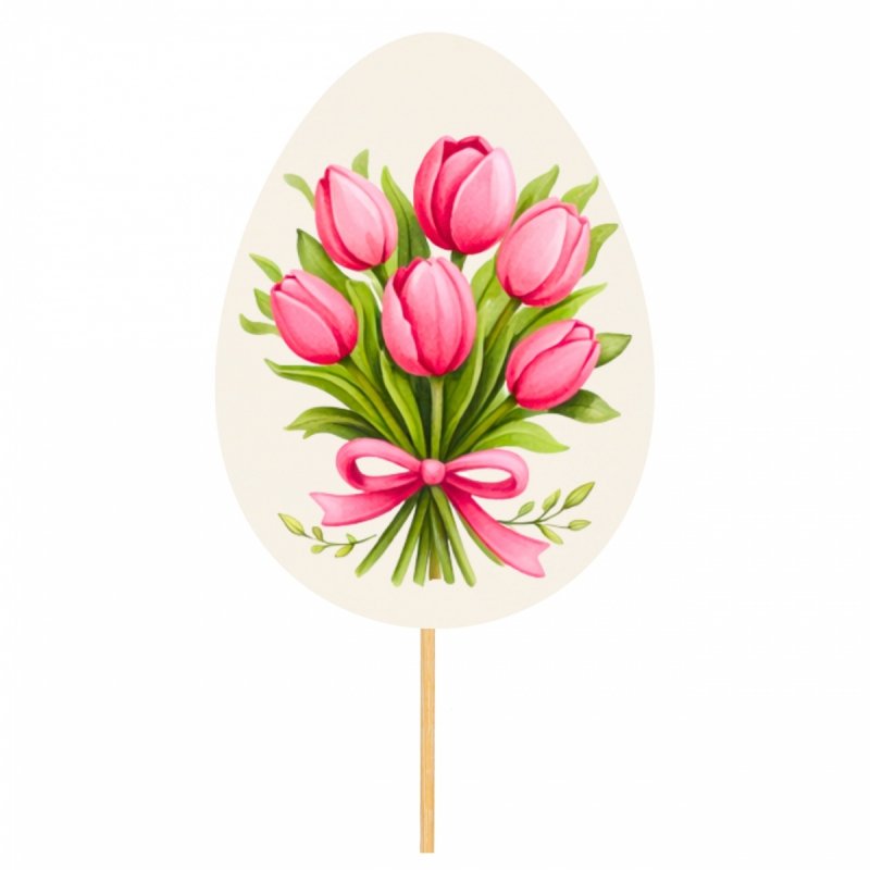 Topper Jajko Beermata Tulipany Róż 8cm  [20szt]