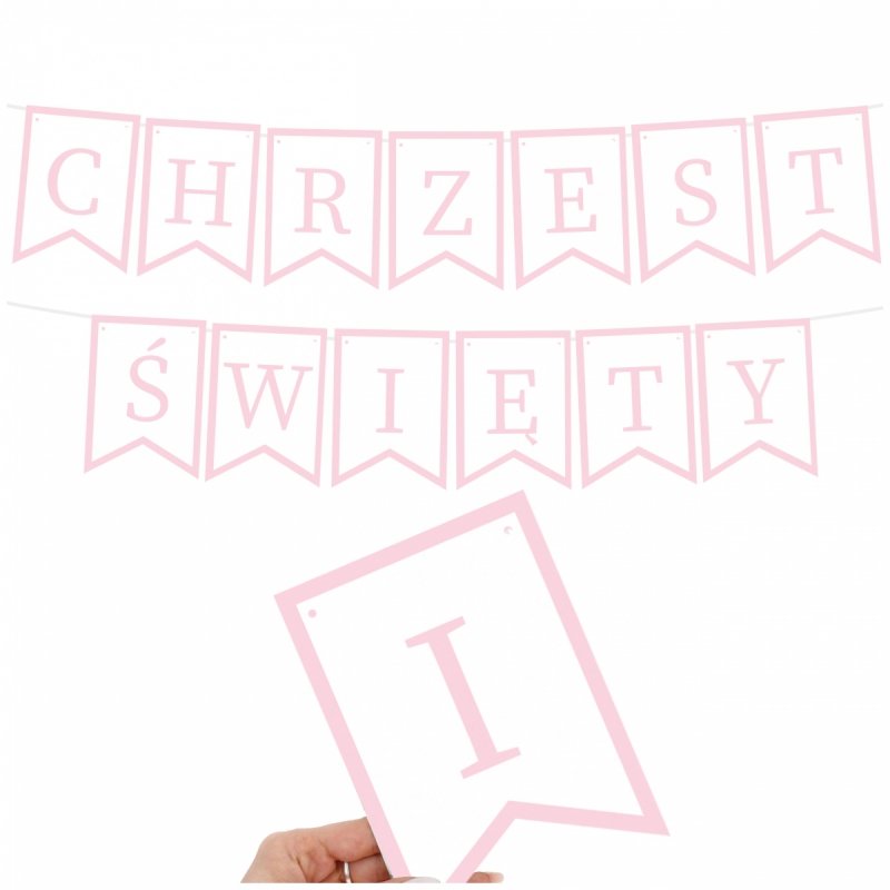 Baner Chrzest Święty Girlanda Biel-Jasny Róż [20szt]