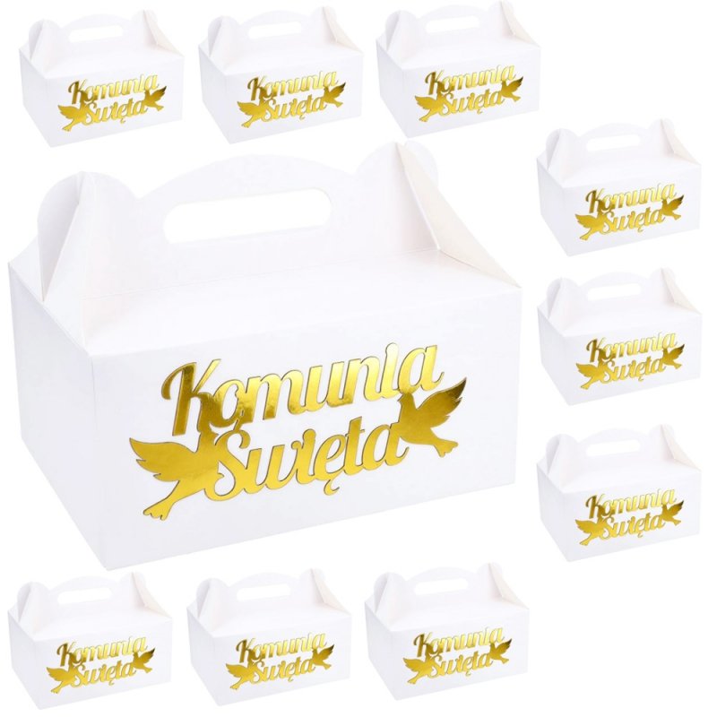 Pudełko Na Ciasto 10szt Białe Napis Komunia Święta [ 20 opakowań ]