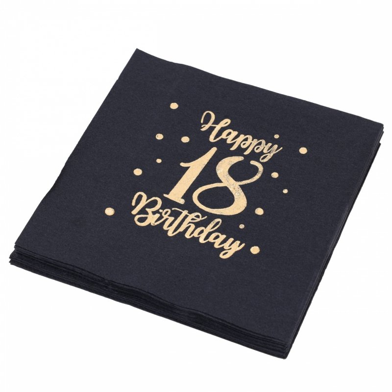 Serwetki Czarne 18 Happy Birthday 10szt [40opak]