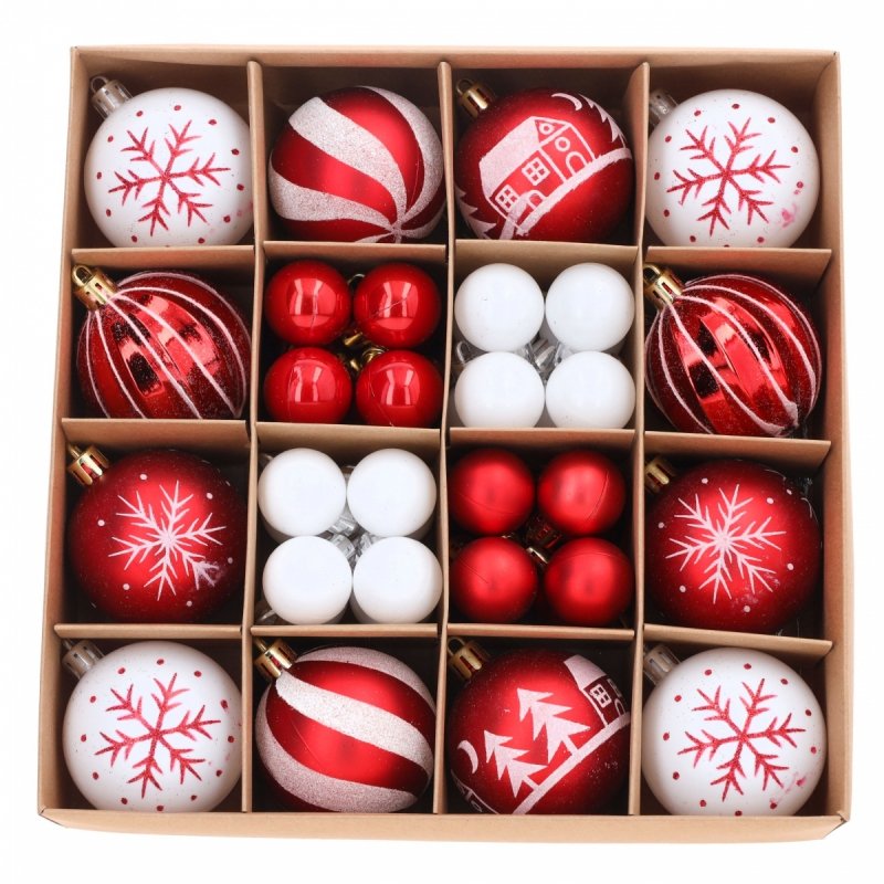 Bombki 44szt 3/6cm Czerw/Biały Mix Wzorów KR1209 [3opak]