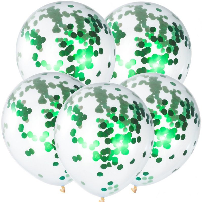 Balony Z Zielonym Konfetti  5szt [Komplet - 10 Opakowań]