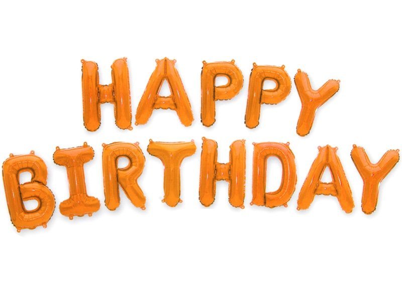 Balon Foliowy Happy Birthday Pomarańcz [ Komplet - 5 szt]