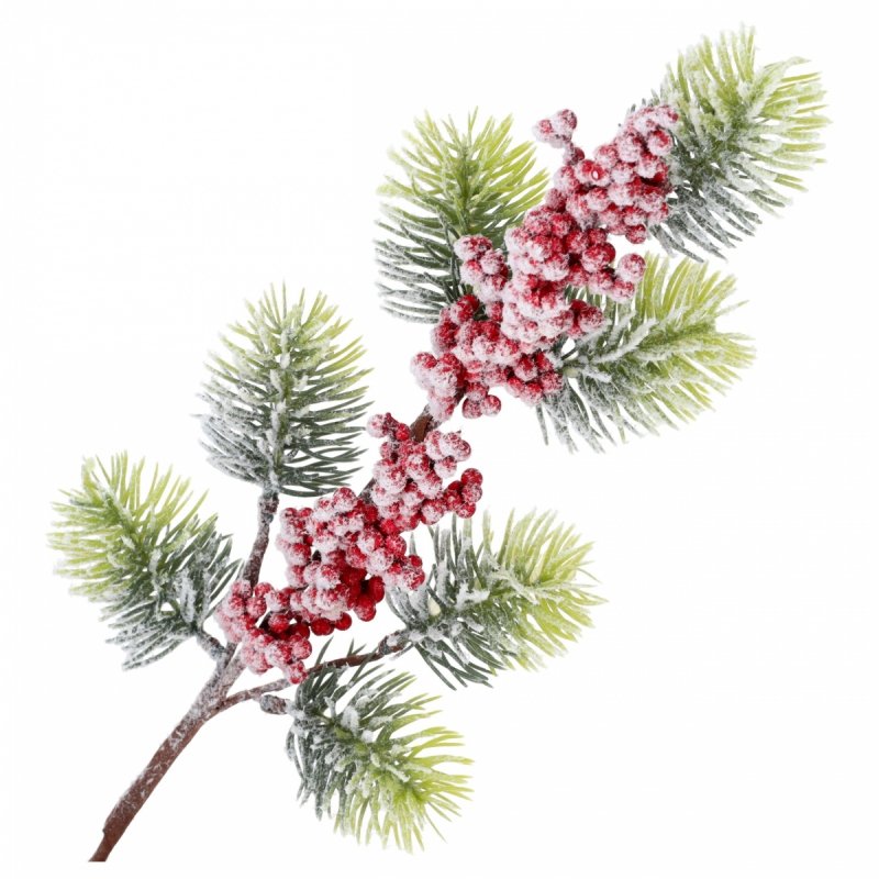 Gałązka Świerk/Kulki Czerwone 45cm KR189 [8szt]