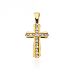 Zawieszka złota 585 krzyżyk z brylantami 0,03ct K-5