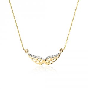 Łańcuszek złoty 585 skrzydła z brylantami 0,03ct C-1