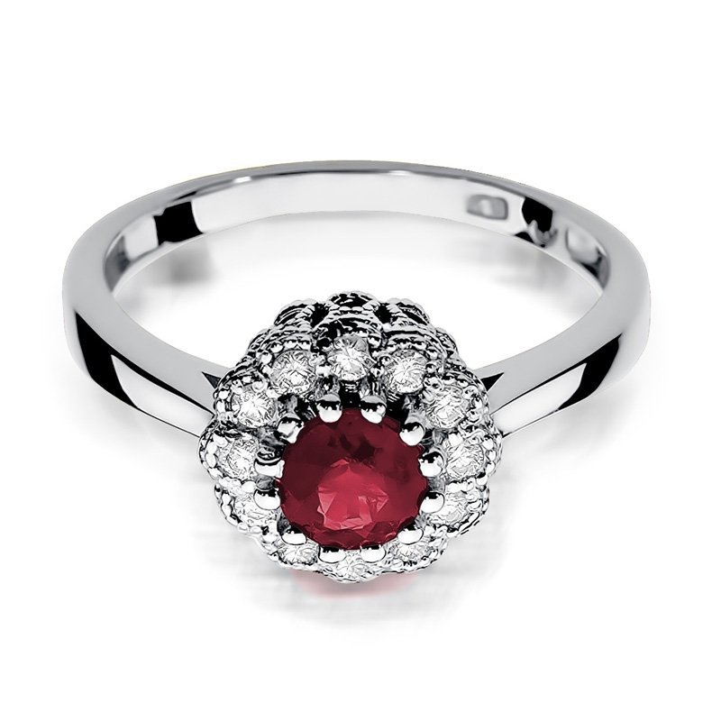 Pierścionek złoty 585 z brylantami 0,17ct rubinem 0,60ct W-284