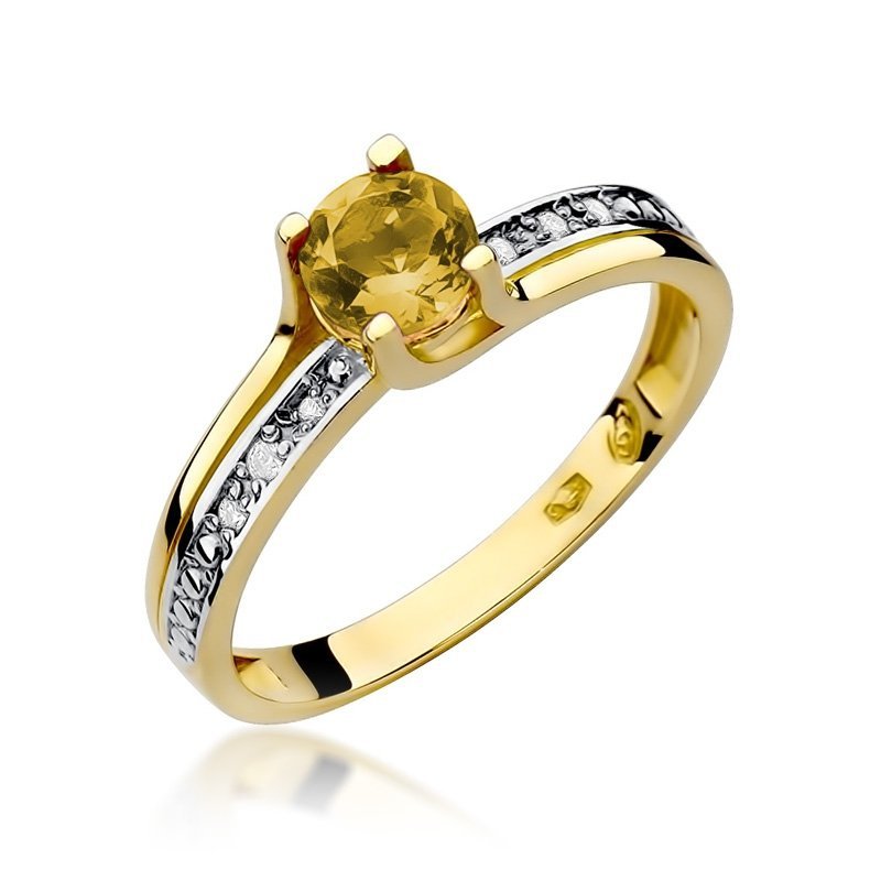 Pierścionek złoty 585 z brylantami 0,03ct cytrynem 0,50ct W-106