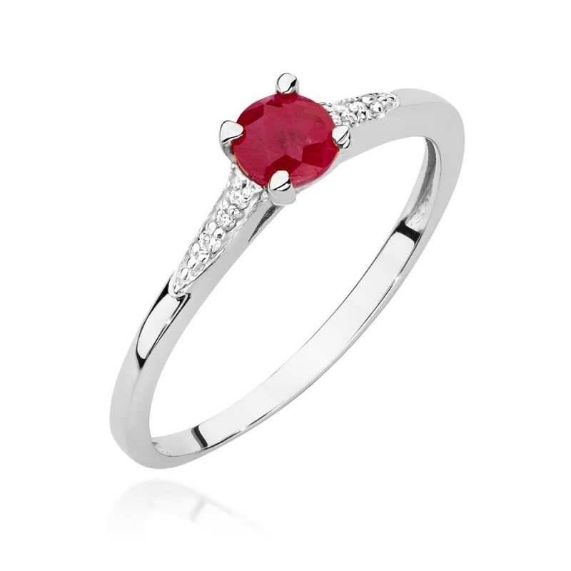 Pierścionek złoty 585 z brylantami 0,03ct rubinem 0,30ct BC-026