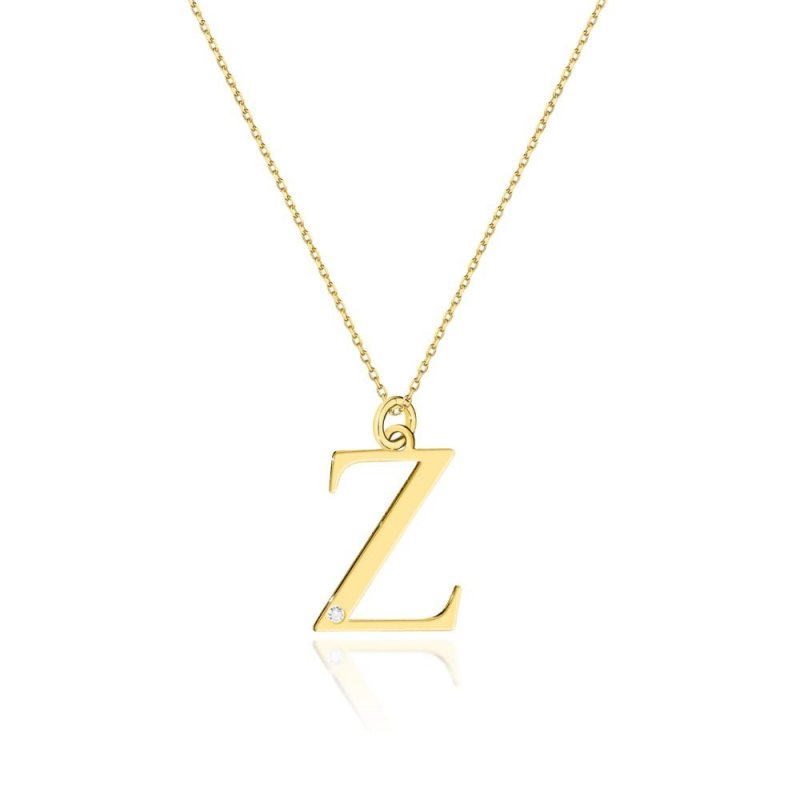 Łańcuszek złoty 585 literka H brylant 0,005ct zawieszka