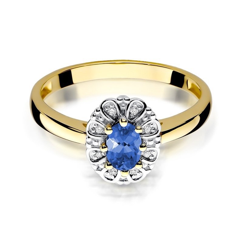 Pierścionek złoty 585 z brylantami 0,07ct tanzanitem 0,40ct W-304