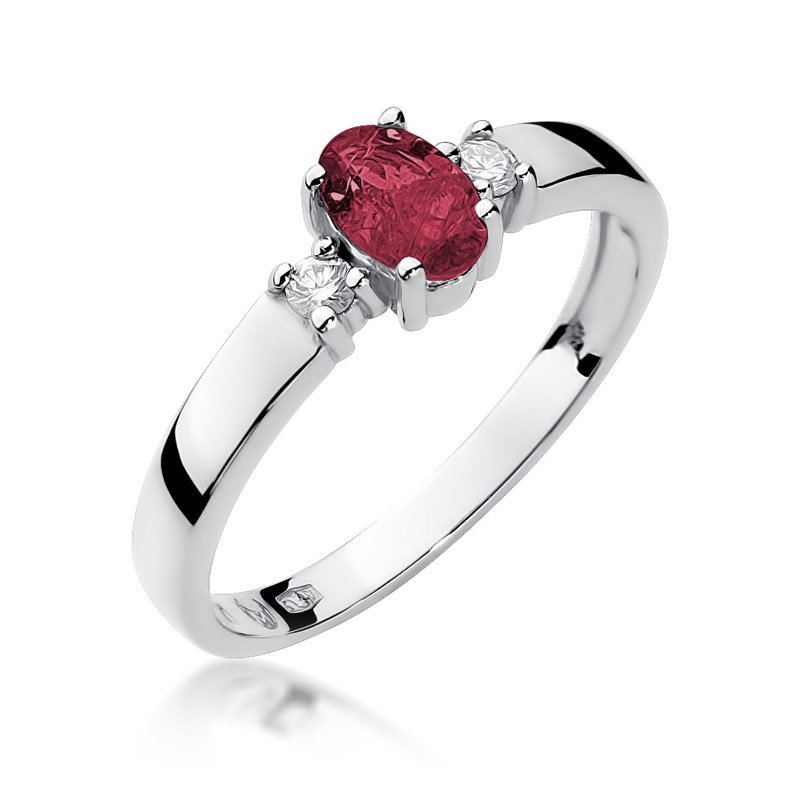 Pierścionek złoty 585 z brylantami 0,08ct rubinem 0,60ct W-264