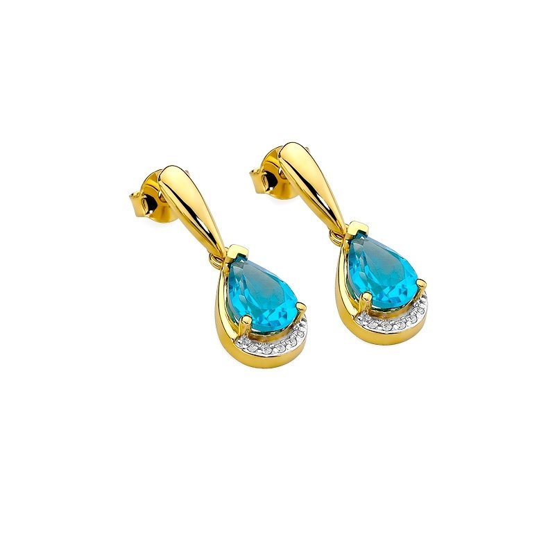 Kolczyki złote 585 z topazem 1,8ct brylantami KO-51