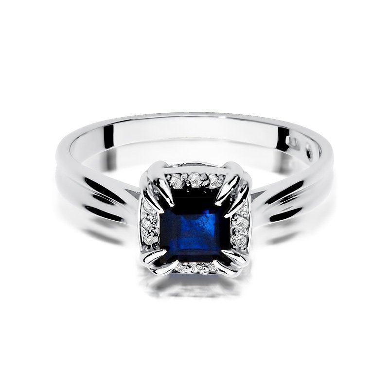 Pierścionek złoty 585 z brylantami 0,06ct szafirem 1,7ct W-358