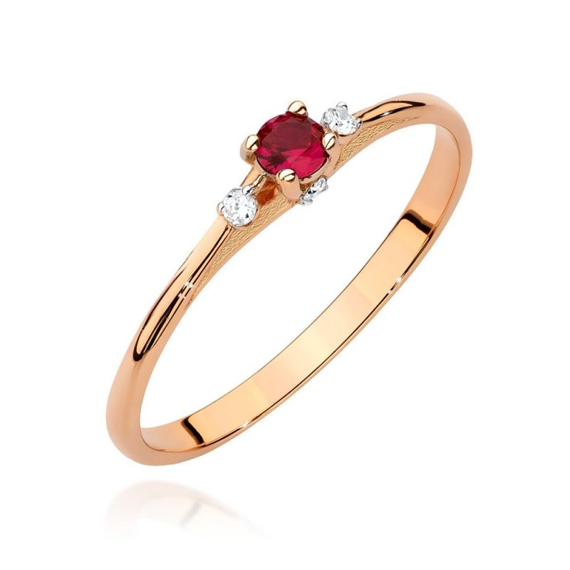 Pierścionek złoty 585 z brylantami 0,05ct rubinem 0,15ct BC-014
