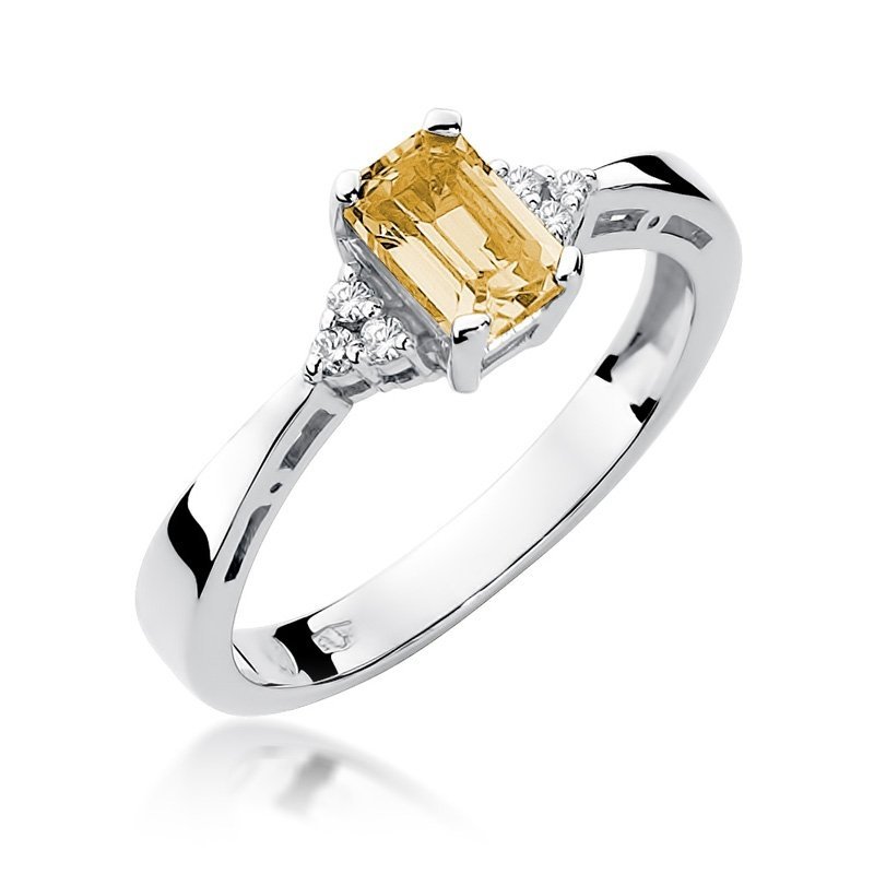 Pierścionek złoty 585 z brylantami 0,03ct cytrynem 0,60ct W-2