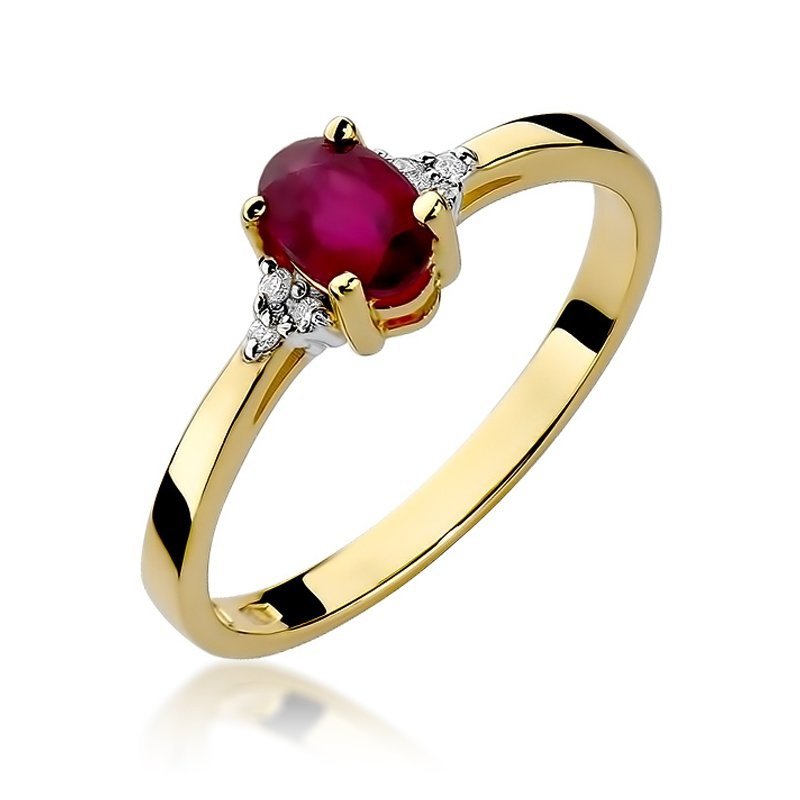 Pierścionek złoty 585 z brylantami 0,05ct rubinem 0,60ct W-301