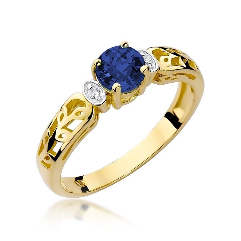 Pierścionek złoty 585 z brylantami 0,02ct szafirem 0,50ct W-14