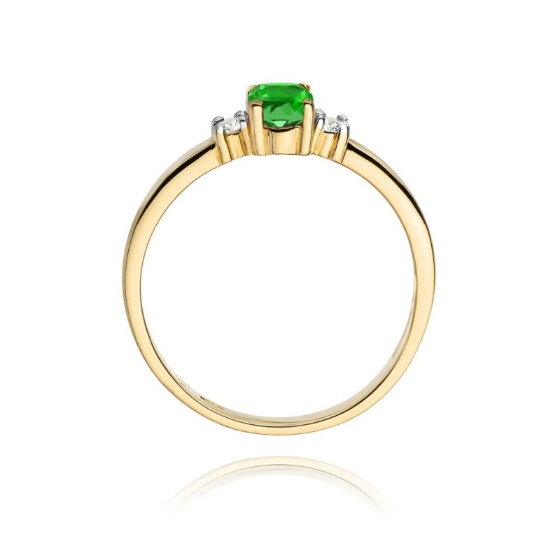Pierścionek złoty 585 z brylantami 0,08ct szmaragdem 0,40ct W-264