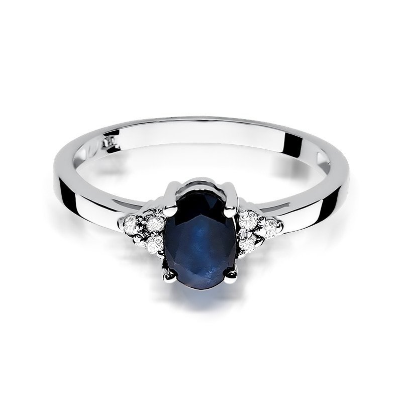 Pierścionek złoty 585 z brylantami 0,05ct szafirem 0,90ct W-308