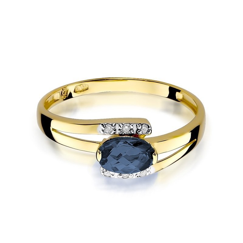 Pierścionek złoty 585 z brylantami 0,05ct szafirem 0,70ct W-119