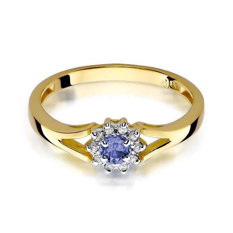 Pierścionek złoty 585 z brylantami 0,09ct tanzanitem 0,15ct W-118