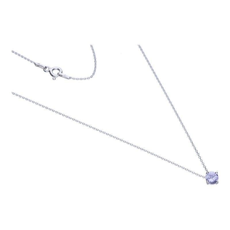 Łańcuszek srebrny 925 delikatny z liliową cyrkonią