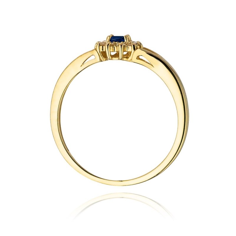 Pierścionek złoty 585 z brylantami 0,09ct szafirem 0,15ct W-185