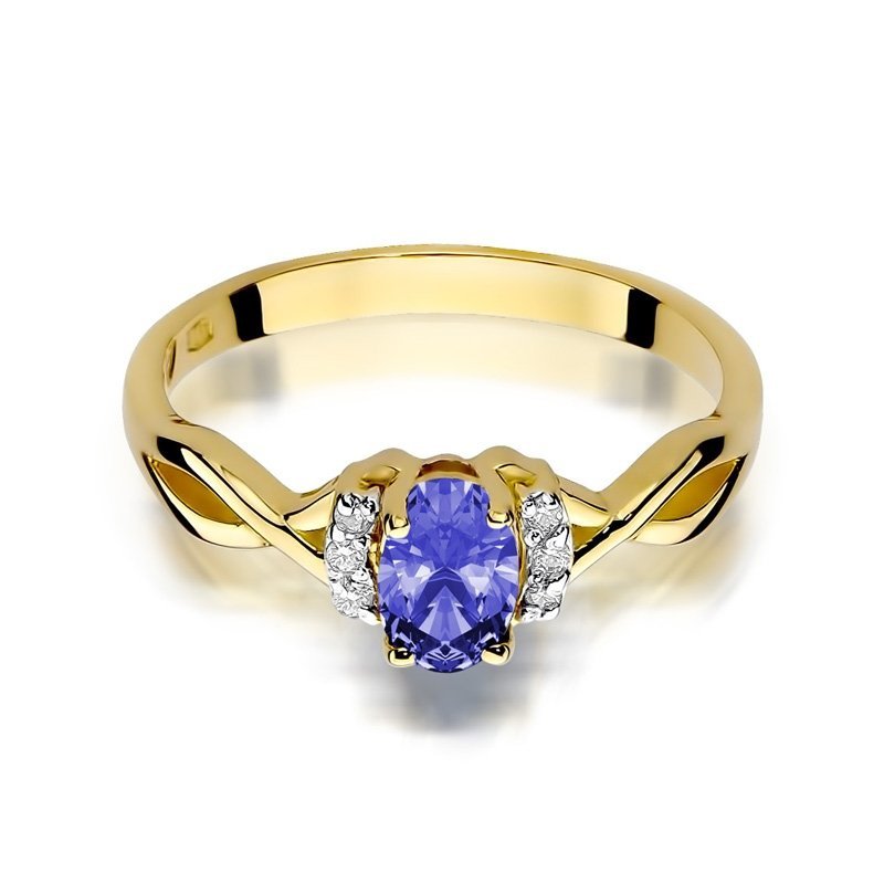 Pierścionek złoty 585 z brylantami 0,05ct tanzanitem 0,40ct W-19