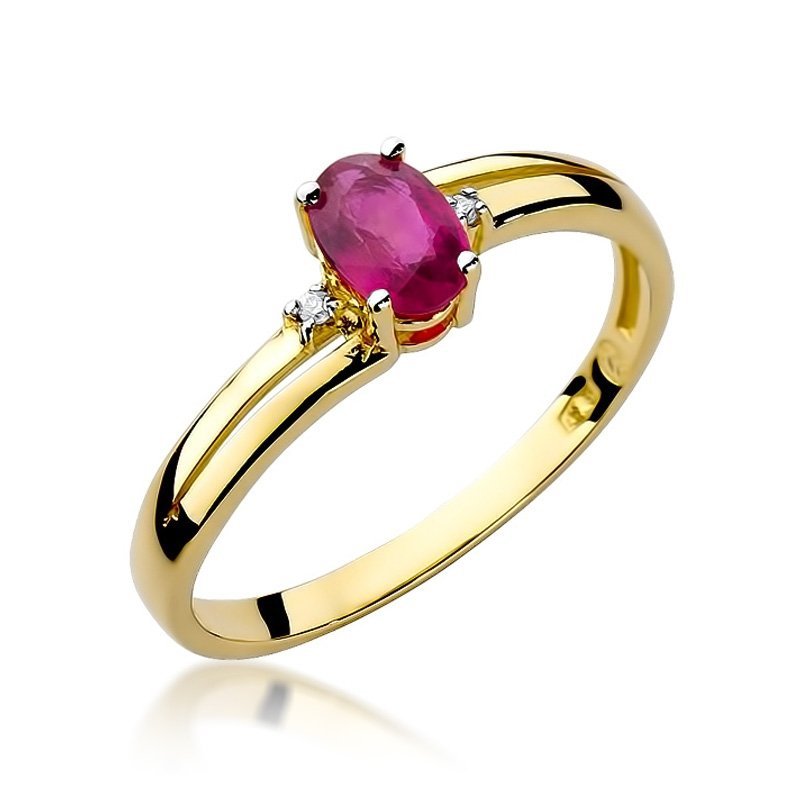 Pierścionek złoty 585 z brylantami 0,03ct rubinem 0,60ct W-68