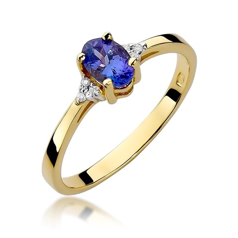 Pierścionek złoty 585 z brylantami 0,05ct szafirem 0,70ct W-301